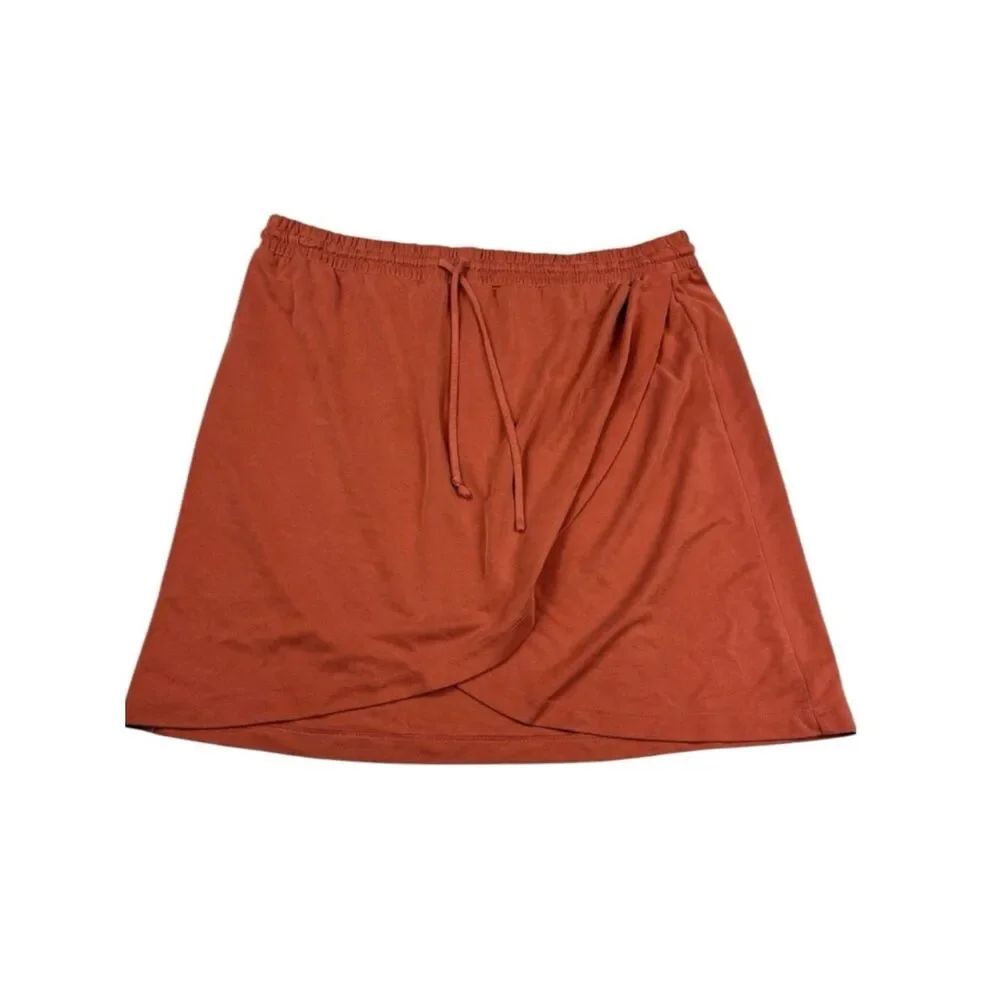 Lou & Grey Soft Knit Wrap Skirt Rust Tulip Overlay Hem Boho Casual Drawstring M